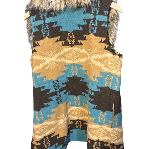 Tasha Polizzi Faux Fur Trim Southwestern Pattern Vest L - Picture 5 of 5
